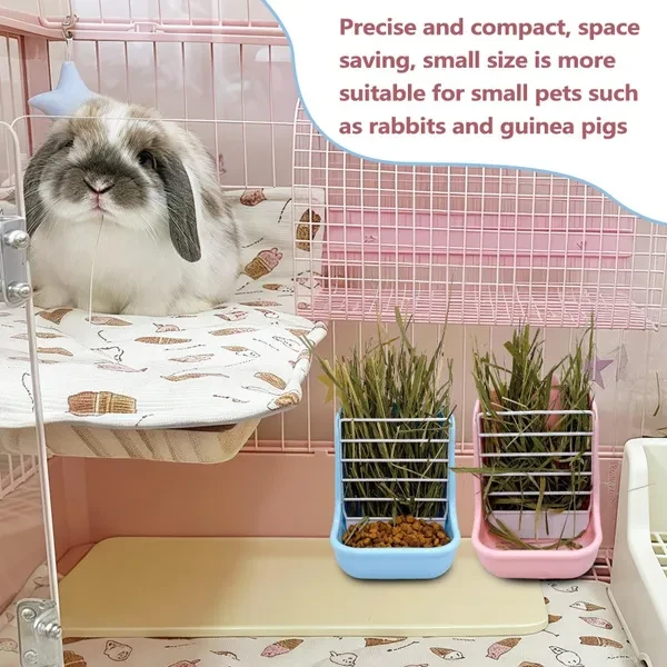 2PCS Rabbit Hay Feeders Rack 2 in 1 Feeder Bowls Double Bunny Feed Holder Grass Food Supplies for Chinchillas Guinea Pig Hamsters