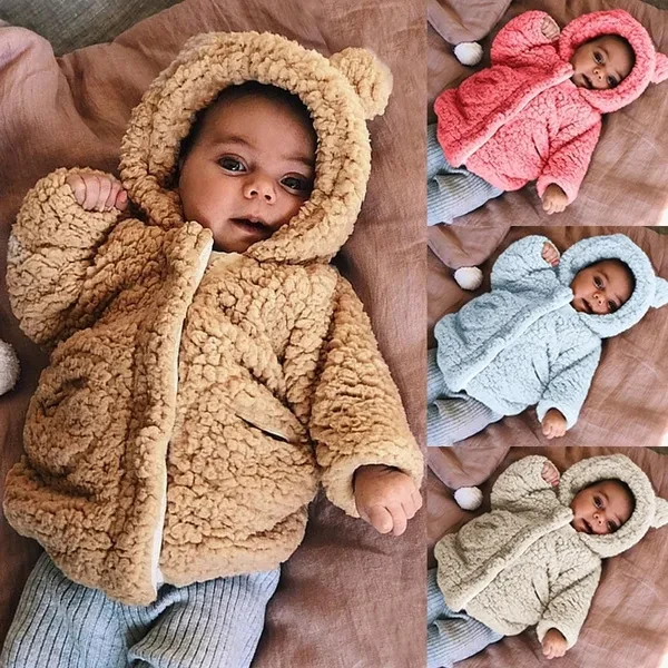 Baby Jacket Winter Warm Fleece Hooded Bear Coat Windbreaker Outerwear Clothes