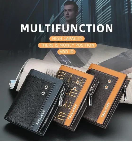 RFID New Baellerry Men's Retro Business Wallet Large Capacity Multifunctional Zipper Phone Bag Fashion Purse Card Holder for Men