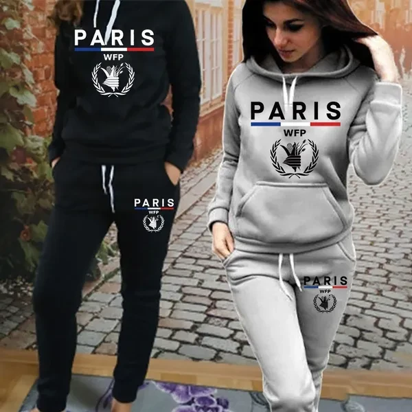 World Food Programme Paris WFP Women's Fashion Hoodie Suits Classic Logo Printed Sweatshirts + Long Pants Sets Casual Hooded Tracksuit Outfits