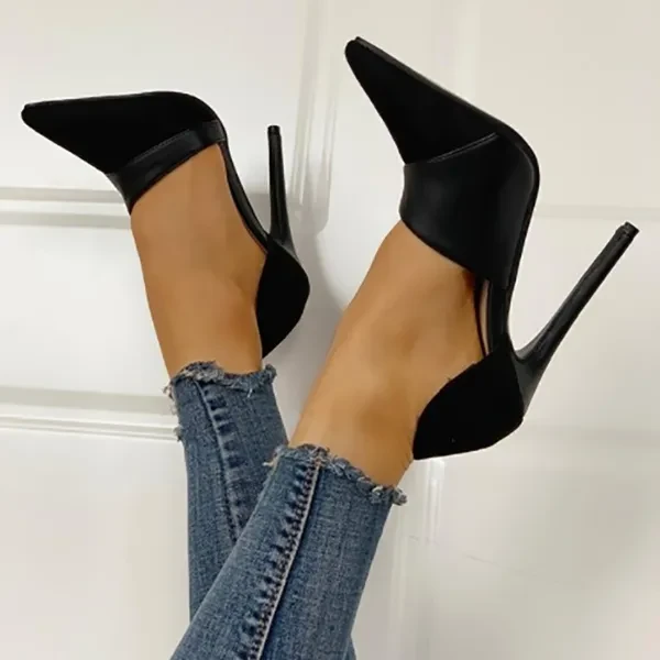 Women's Fashion Pointed Toe Suede &amp; PU Heels Shoes Casual Thin Heel Pumps Shoes Spring Summer High Heel Stiletto Leather Sandals Womens Party Shoes