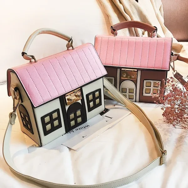 Women Bags Leather Handbags Shoulder Bags Cross Body Messenger Bag Totes Braccialini Style Handmade Art Cartoon Lovely House