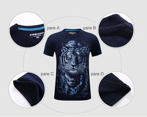 Novelty 3D T Shirt Tiger Printed T-shirt Men Cotton Black Male T Shirt Men's Casual Tee