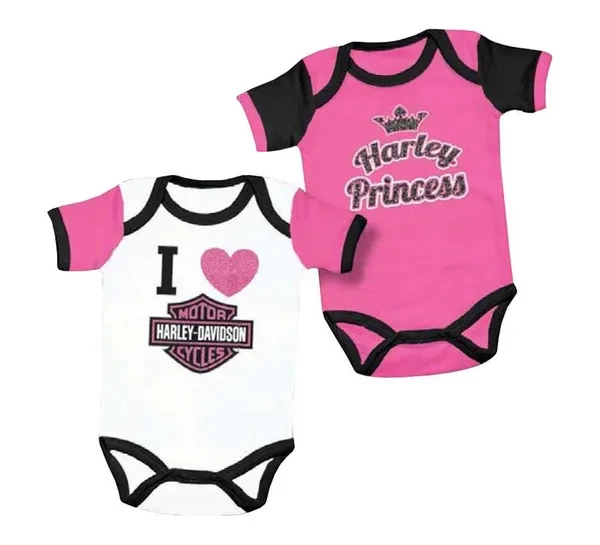Harley-Davidson Baby Girls' Princess Creeper Set, 2 Pack Pink/White 3000557
