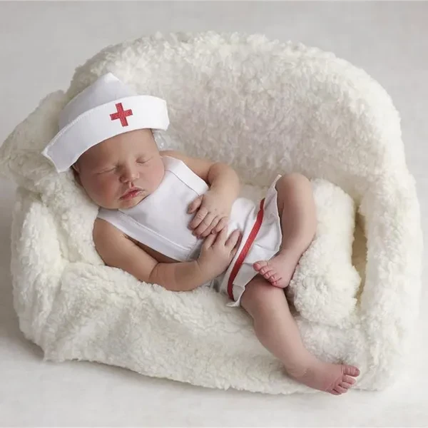 Newborn Nurse Costume Hat Clothing Set Photo Clothes Photo Props 0-12M Baby Photography Outfit Baby Shower Gift YIY
