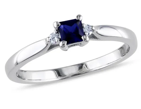 2/5 Carat (ctw) Lab-Created Blue Sapphire & Diamond Ring in Sterling Silver