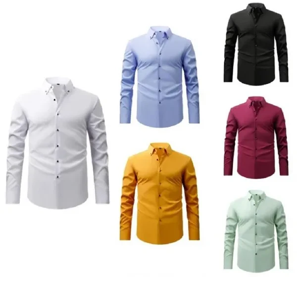 Mens Button Down Elastic Shirts Formal Business Long Sleeves Casual Dress Shirts