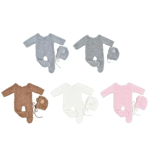 Baby Photography Props Suit Infant Bear Bonnet Long Sleeve Romper Newborn Photo Bodysuit Skin-Friendly Baby Photo Outfit STA