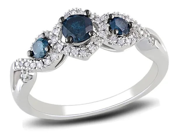 1/2 Carat (ctw) Blue & White Diamond Three-Stone Infinity Ring 14k White Gold