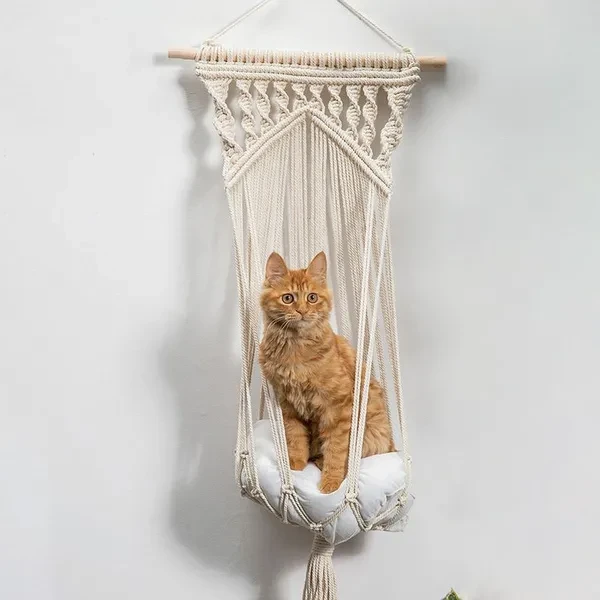 Cat Hammock Macrame Hanging Swing Cat Dog Bed Basket Home Pet Cat Accessories Dog Cat's House Puppy Bed Gift Hanging basket