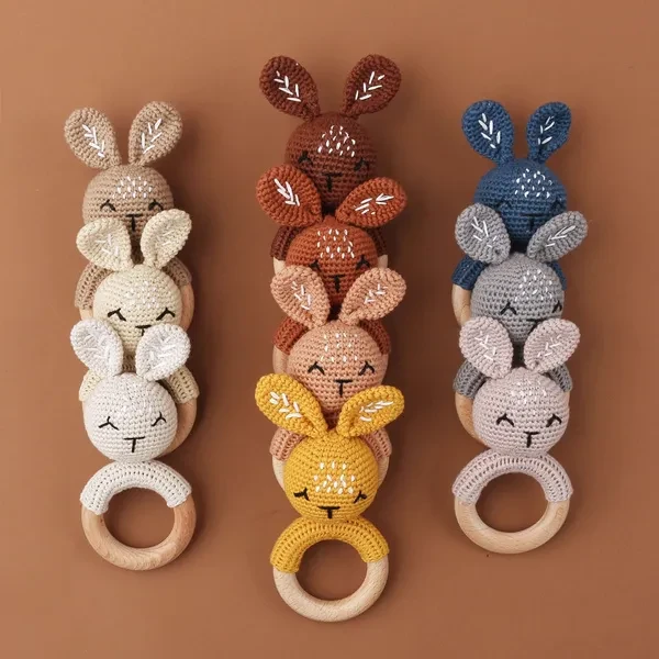 Baby Wooden Teether Crochet Rattle Toy BPA Free Wood Rodent Rattle Baby Mobile Gym Newborn Stroller Educational Toys ZOU