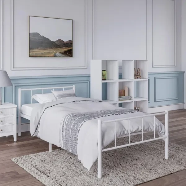 Rack Furniture Austin Steel Twin Sized Home Bedroom Kids Bed Frame Set, White