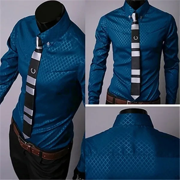 Fashion Men Luxury Business Style Slim Fit Long Sleeve Casual Dress Shirt