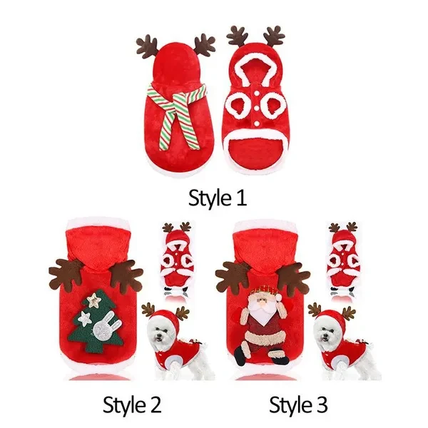 Pet Cats Dogs Christmas Clothes Winter Chihuahua Pug Costume Flannel Warm Elk Festive Coat Puppy Accessories Pet Clothing