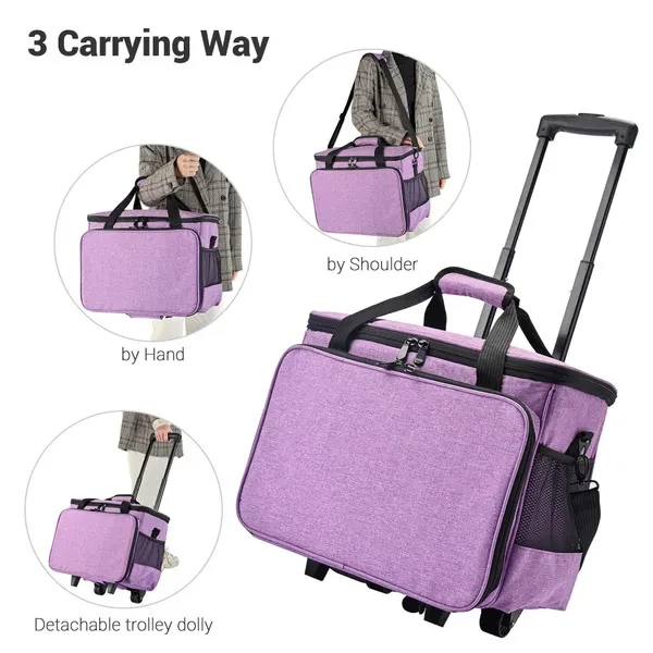 Yescom Sewing Machine Rolling Case Portable Multiple Pockets Large Compartment Travel