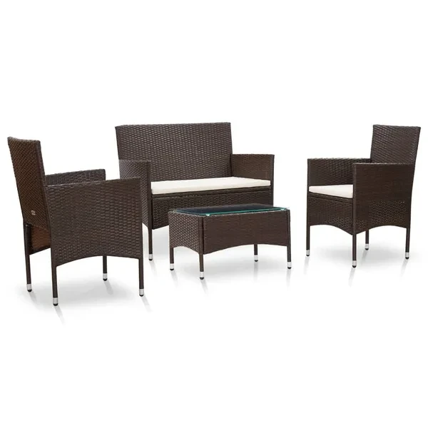 4-part Garden lounge set with brown poly rattan cushions Einziehbare Markise Tuinlounge met kussens Salon de jardin avec coussins