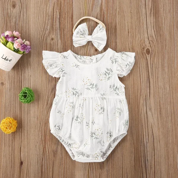 2PCS Toddler Kids Baby Girl Clothes Floral Romper Jumpsuit Summer Sleeveless Bodysuit Sunsuit Outfits