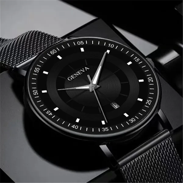 Fashion Luminous Black Blue Watch Men Luxury Mesh Steel Belt Quartz Calendar Watches Casual Business Gift relogio masculino