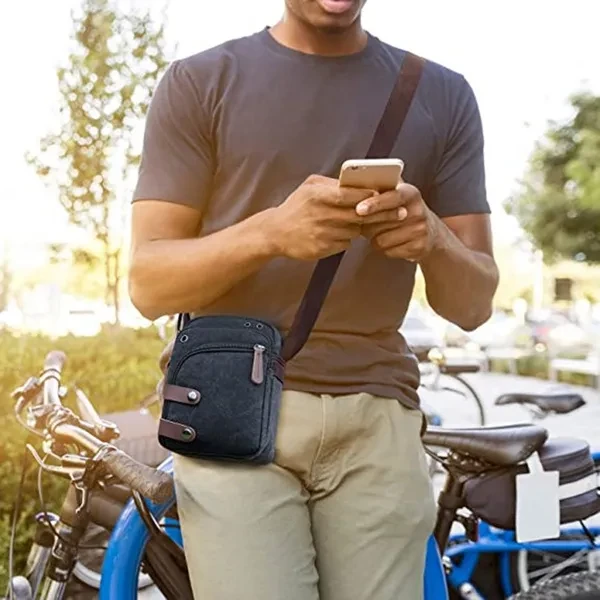 Small Canvas Messenger bag Cell Phone Purse Wallet Travel Crossbody Handbags for Men