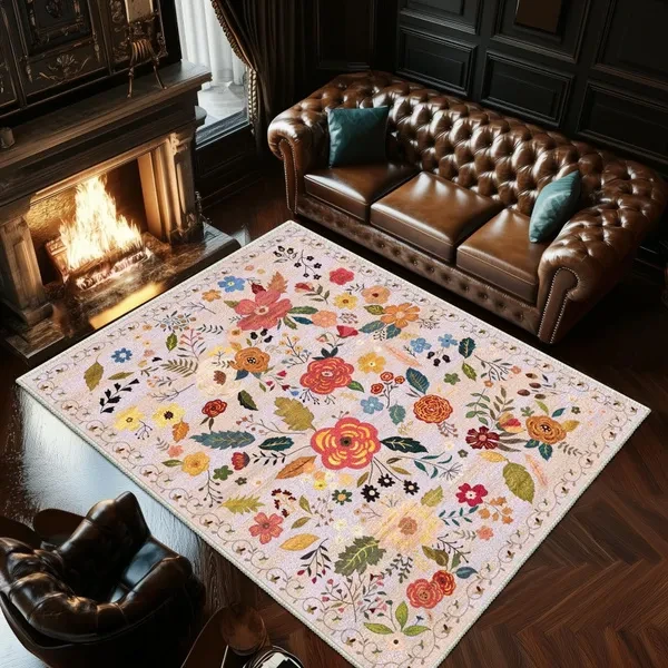 Regional Carpet Living Room Carpet Soft Machine Washable Bohemian Farmhouse Neutral Anti Staining Indoor Carpet Bedroom Dining Table Home Office Decoration