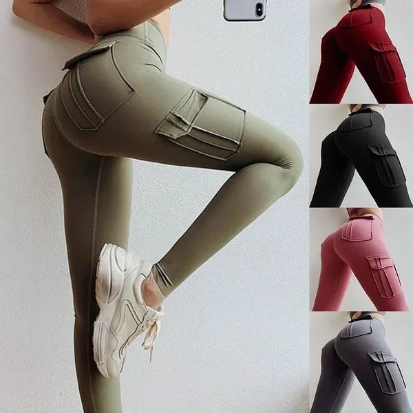 Women Yoga Pants High Waist Military Style Sport Leggings Gym Slim Fit Pocket Sweatpants Outdoor Running Fitness Pants
