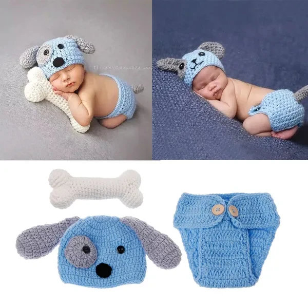Newborn Photography Props Lovely Dog Costume Set knitting studio photography For 0-3 Months Babies DFK