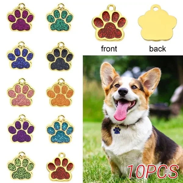 10pcs Personalized Pet Tags - Dog Paw Print ID Tags - Anti-Lost Collar Pendant - Pet Jewelry for Dogs and Cats Pet Accessories