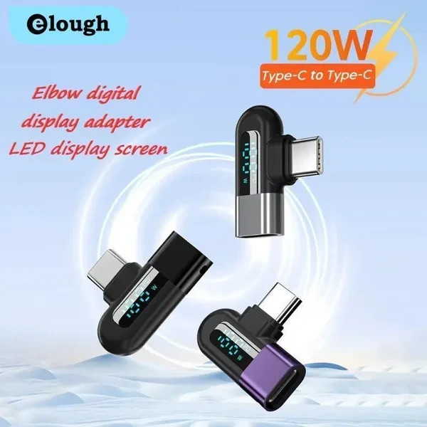 Elough 120W Type C to Type C Elbow Digital Display Adapter Fast Charging OGT Adapter For Samsung Huawei Xiaomi phone Accessories