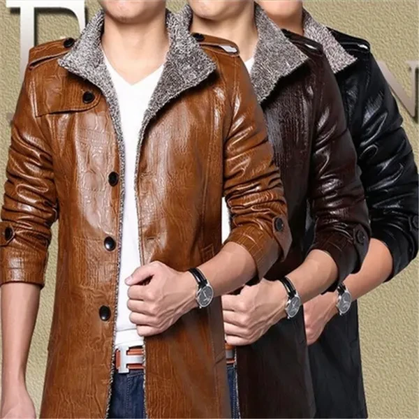 New Hot Sale! Jacket Men Long Sleeve Slim Cashmere Leather Jacket Men Fur Collar Pu Jacket