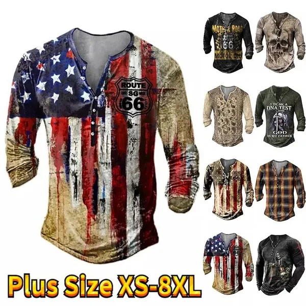 Men's Autumn Skull Head Element Plaid Printed Handsome Steady Hundred Take Inside Pullover Winter Men Boys Casual Fashion Button Long Sleeve T-shirt Man Teenagers Button Long Sleeve Tops Plus Size XS-