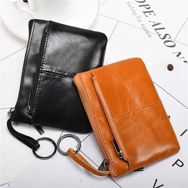 Leather Mini Wallet Female Short Zipper Wallet Student Retro Male Coin Purse Coin Bag