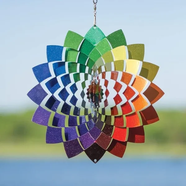 Metal Wind Spinner 3D Silent Rotating Wind Chime Indoor Window Hanging Ornament Crafts Outdoor Garden Decoration