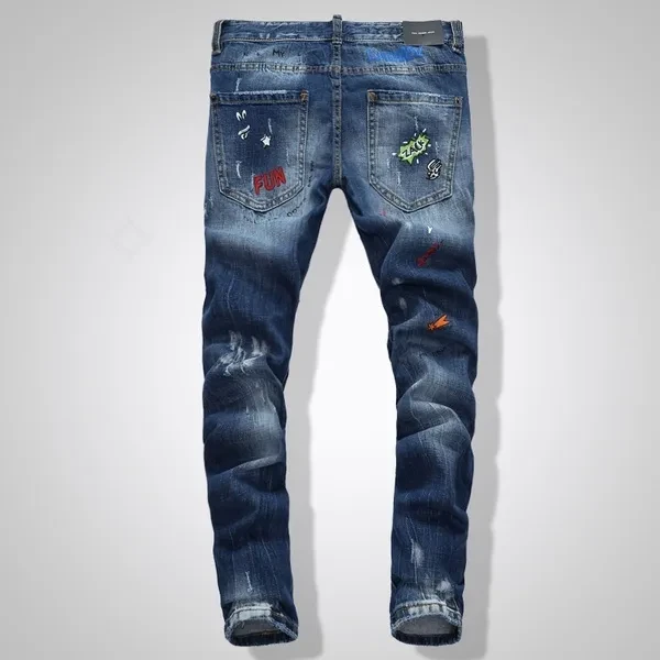 Men's Zipper Slim Fit Stretch Trousers Moto Ruched Pencil Ripped Denim Jean Pants