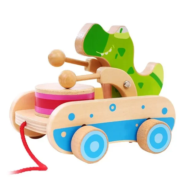 Baby Gift Wooden Toddler Pull Toy, Crocodile Drum Tapping Children's Toy, Baby dragging and Learning to Walk, Rope Traction Rope Crawling for Toddlers Ages 1+