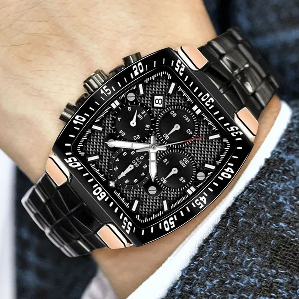 WWOOR 2021 New Fashion Men's Watch Top Brand Luxury Square Sports Military Chronograph Men's Gold Black Blue Large Dial Quartz Wrist Watch Waterproof Luminous Clock Relogio Masculino