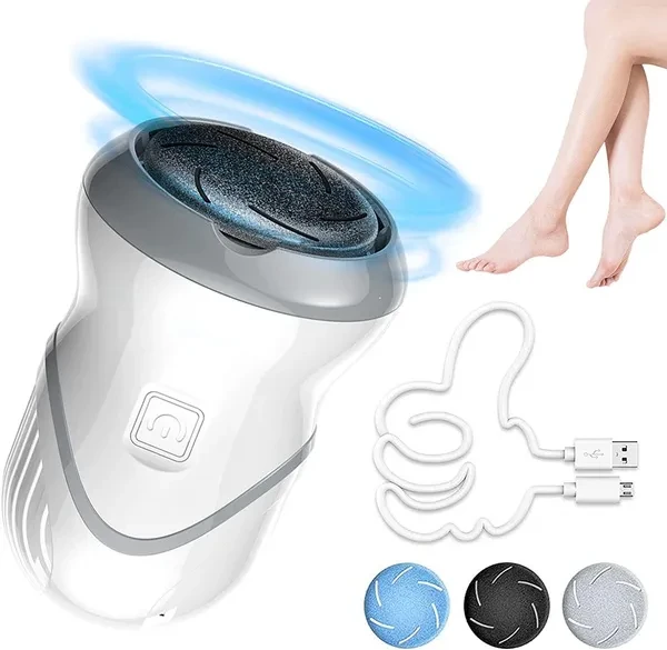 Electric Foot File Rechargeable Callus Remover for Feet Protable Foot Scrubber Pedicure Tools with 3 Grit Grinder Head For Removel Dead, Hard Cracked Dry Skin