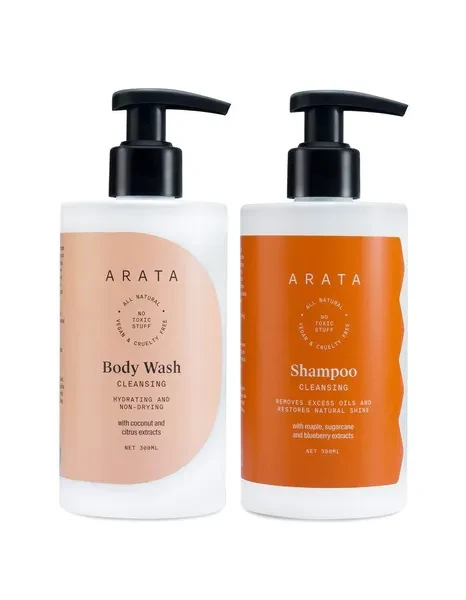 Arata Natural Oil Control Bath Essentials for Women & Men with Cleansing Shampoo (300 ML) & Body Wash (300 ML) || All Natural,Vegan & Cruelty Free || Plant Based ,Non Toxic Bath & Intensive Nourishmen