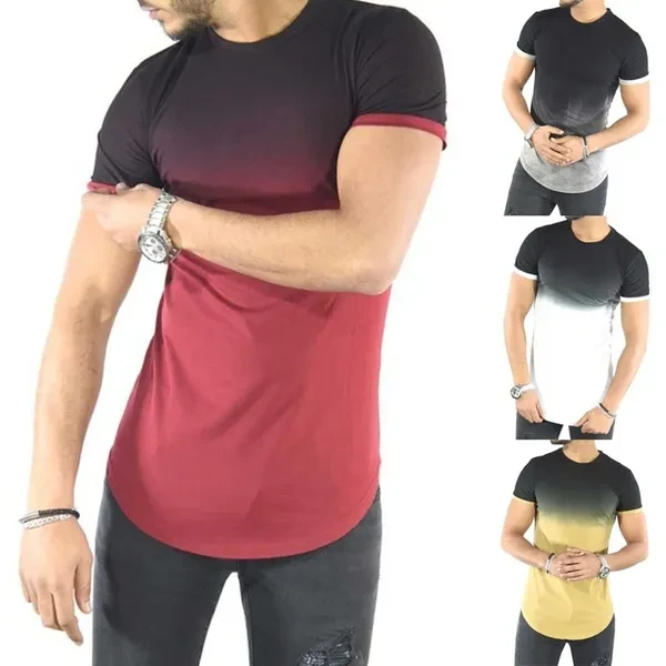 Men's Fashion Spring Summer Cotton Short Sleeve Stretch T Shirt Mens Casual O-neck Loose T Shirts